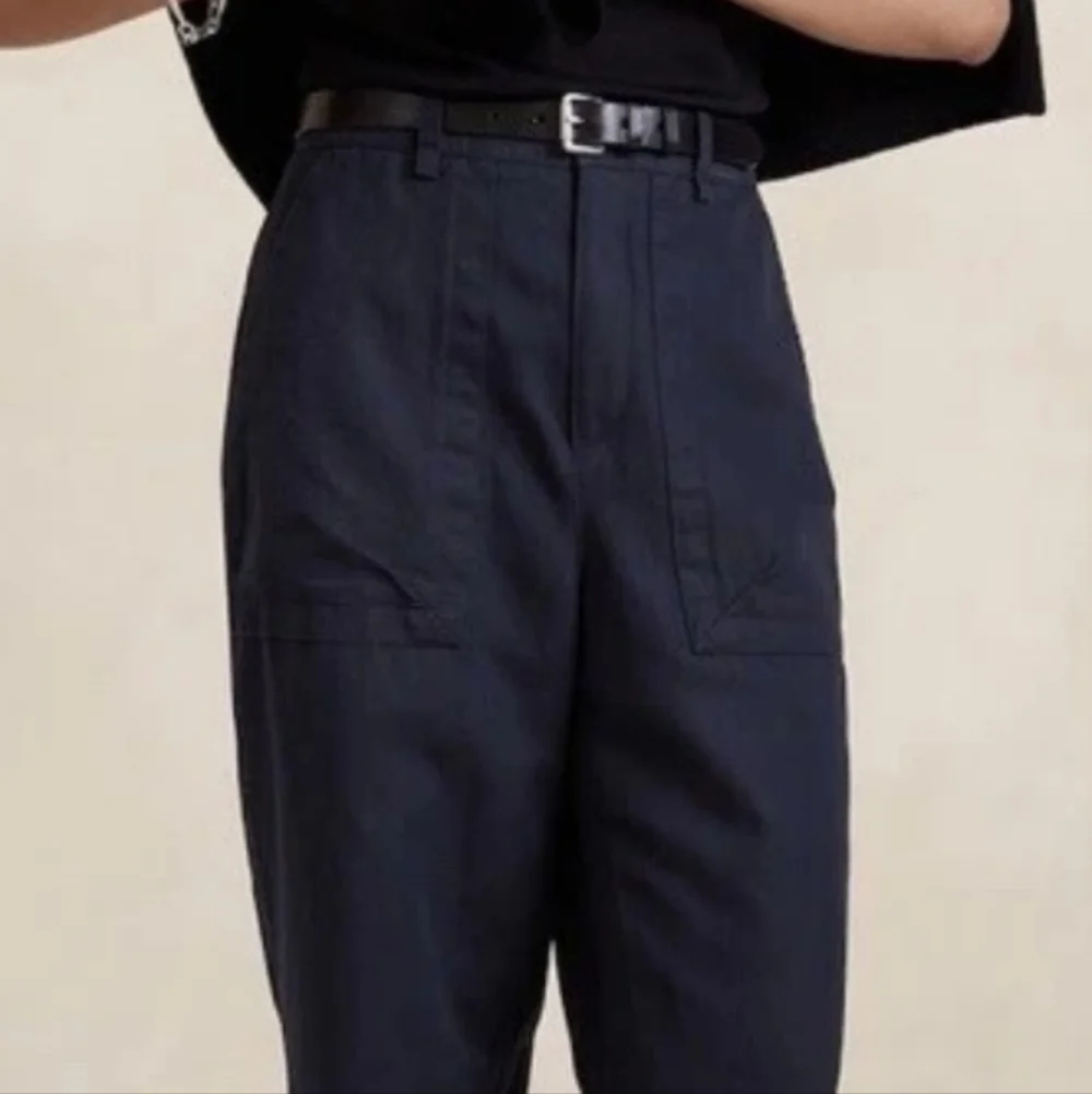 Banana Republic Linen Cotton Mya‎ Cargo Utility Pants Navy Blue Size 12